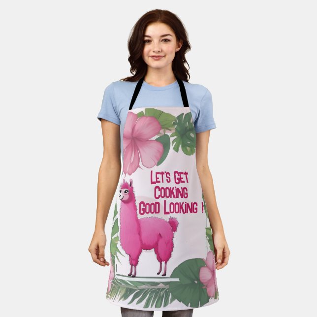 Pink Happy Smiling Lama Apron (Worn)