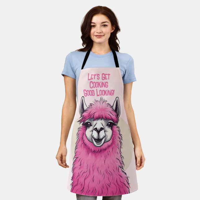 Pink Happy Smiling Lama Apron (Worn)