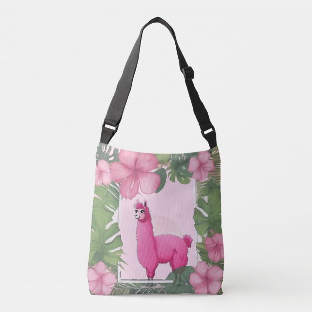 Pink Happy Smiling Lama Crossbody Bag (Front)