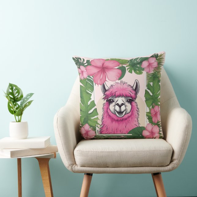 Pink Happy Smiling Lama Cushion (Chair)