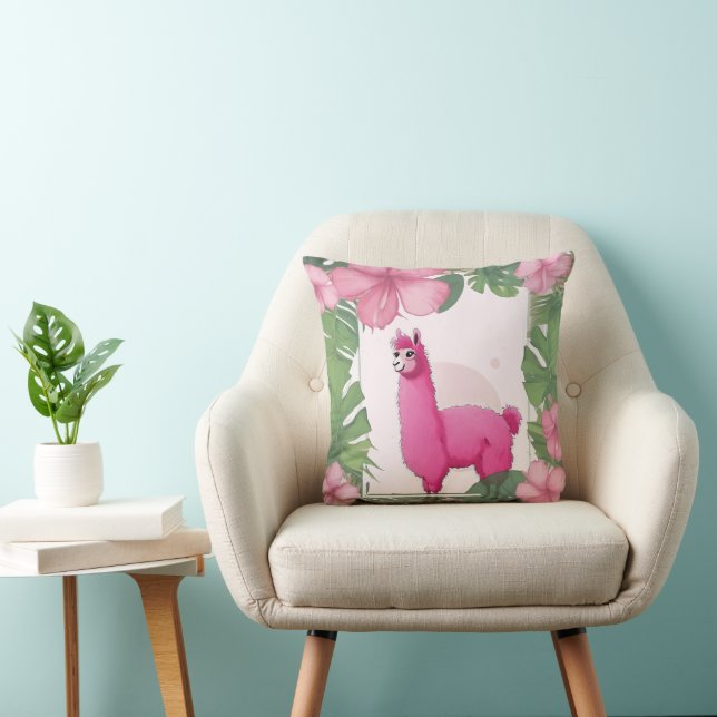 Pink Happy Smiling Lama Cushion (Chair)
