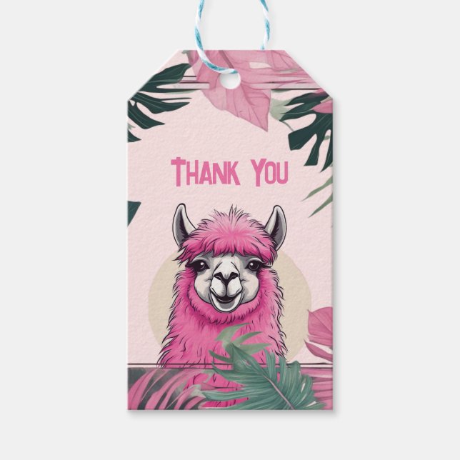 Pink Happy Smiling Lama Gift Tags (Front)