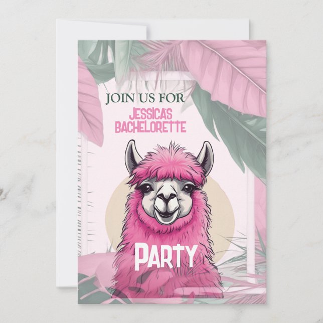 Pink Happy Smiling Lama Invitation (Front)