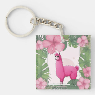 Pink Happy Smiling Lama Key Ring