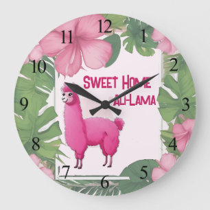 Pink Happy Smiling Lama Large Clock