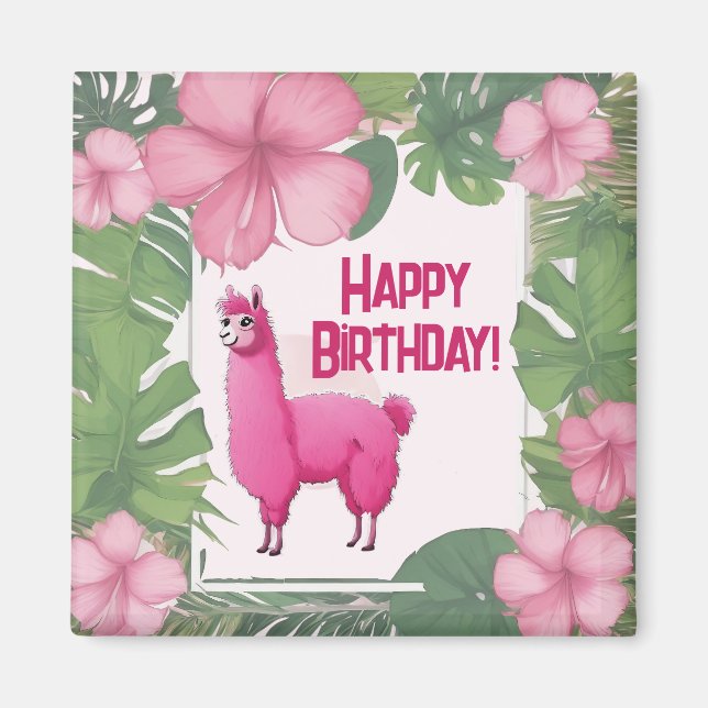 Pink Happy Smiling Lama Magnet (Front)