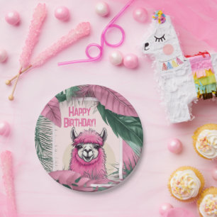 Pink Happy Smiling Lama Paper Plate