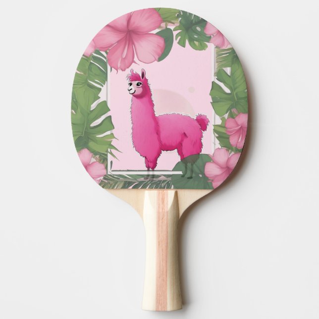 Pink Happy Smiling Lama Ping Pong Paddle (Front)