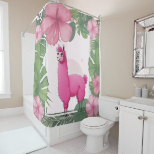 Pink Happy Smiling Lama Shower Curtain