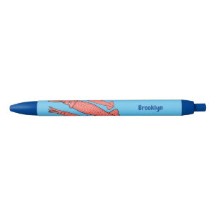 Pink happy squid cartoon illustration black ink pen