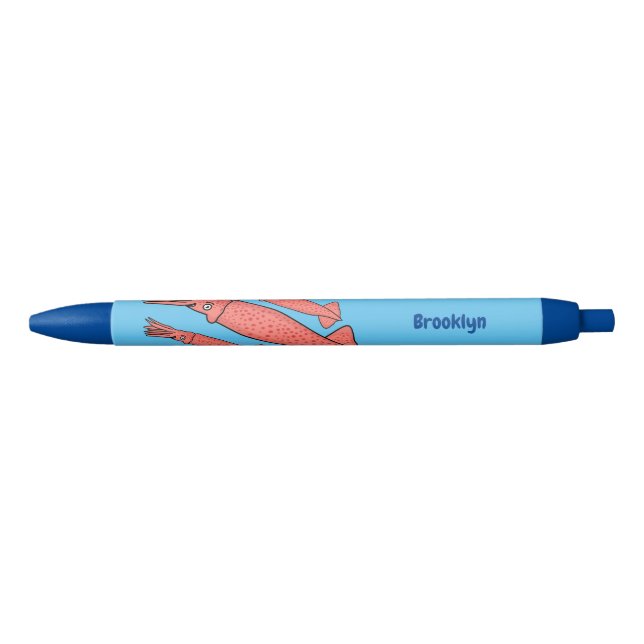 Pink happy squid cartoon illustration  black ink pen (Front)