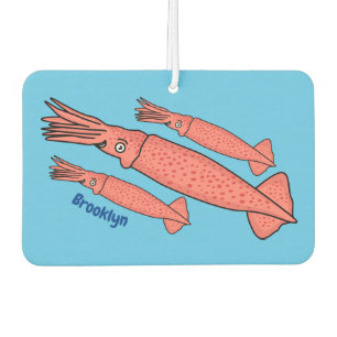 Pink happy squid cartoon illustration car air freshener