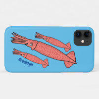 Pink happy squid cartoon illustration