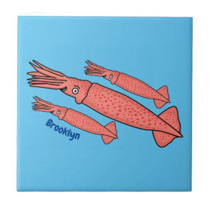 Pink happy squid cartoon illustration ceramic tile