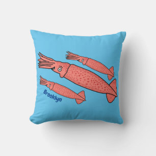 Pink happy squid cartoon illustration cushion