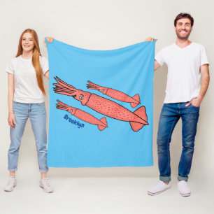 Pink happy squid cartoon illustration fleece blanket