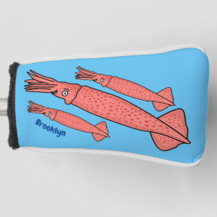 Pink happy squid cartoon illustration golf head cover