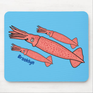 Pink happy squid cartoon illustration mouse pad
