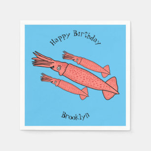 Pink happy squid cartoon illustration napkin