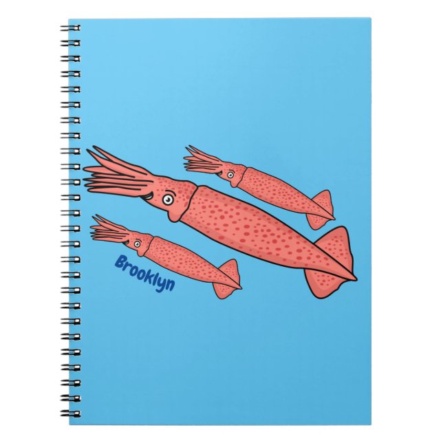 Pink happy squid cartoon illustration notebook (Front)