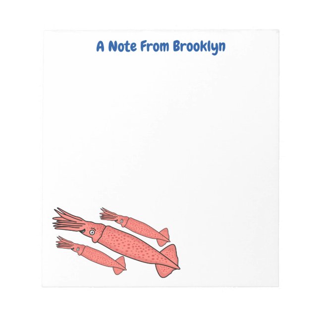 Pink happy squid cartoon illustration notepad (Front)