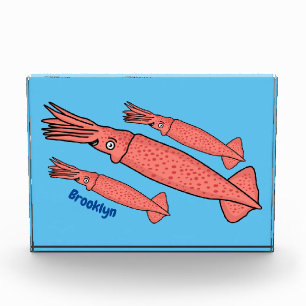 Pink happy squid cartoon illustration photo block