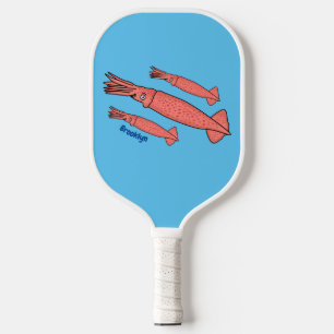 Pink happy squid cartoon illustration pickleball paddle
