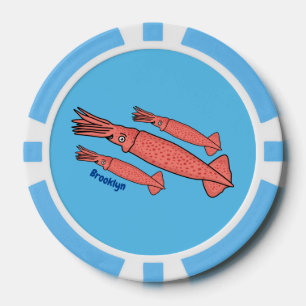 Pink happy squid cartoon illustration poker chips