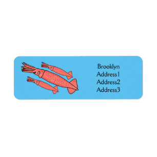 Pink happy squid cartoon illustration return address label