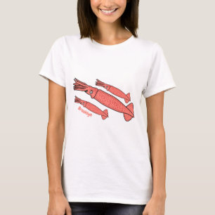 Pink happy squid cartoon illustration T-Shirt