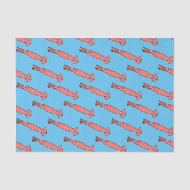 Pink happy squid cartoon illustration tissue paper (Front)