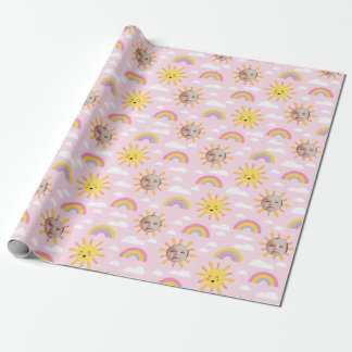 Pink Happy Sun and Sky Custom Photo Wrapping Paper