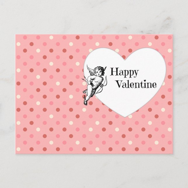 Pink Happy Valentine Cupid postcard (Front)