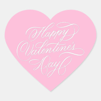 Pink Happy Valentines Day Calligraphy  Heart Sticker