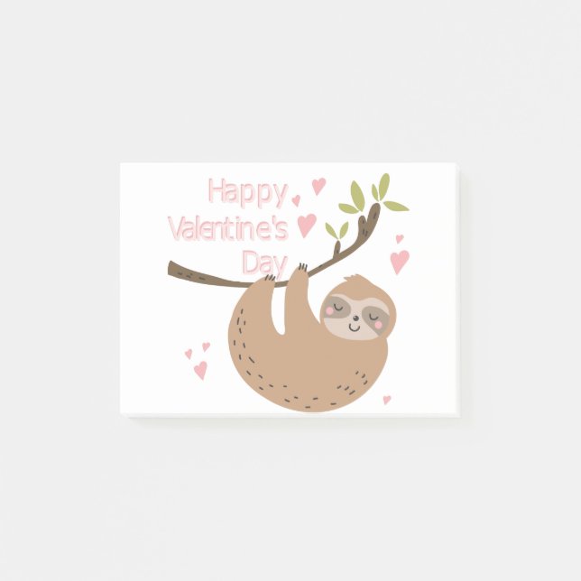 pink happy valentines day sloth post-it notes (Front)