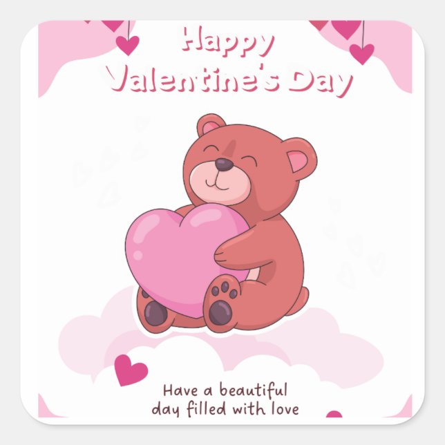 Pink Happy Valentine's Day Square Sticker (Front)