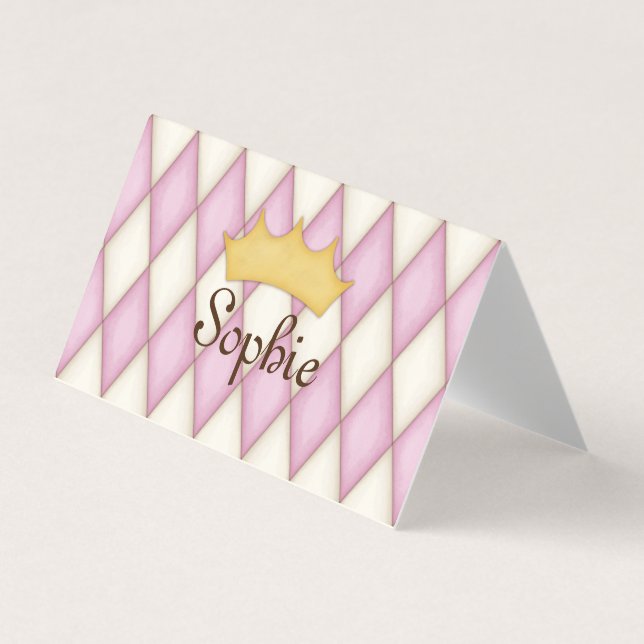 Pink Harlequin Personalised Princess Play Date Business Card (Front)