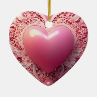 pink hart ceramic ornament