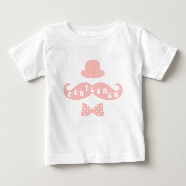 Pink Hat Moustache Casual Baby Boy T-Shirt (Front)