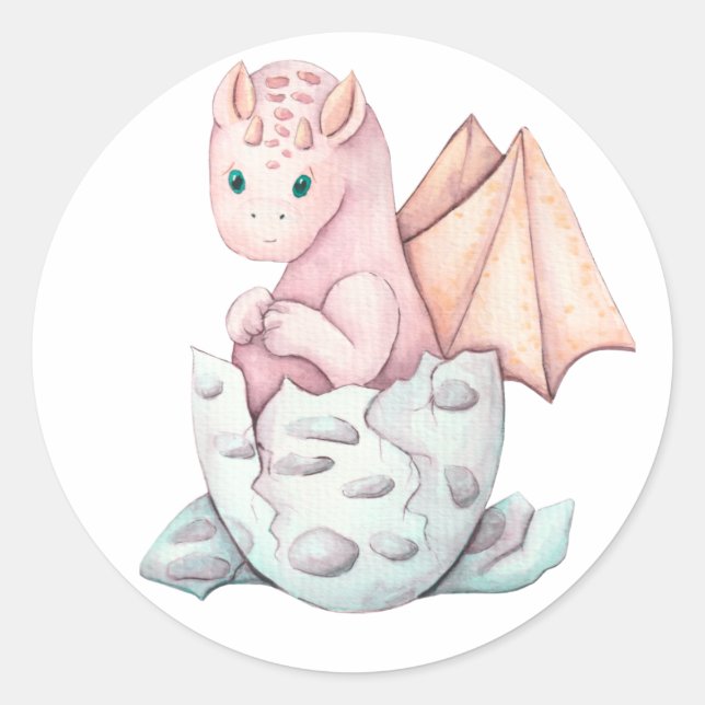 Pink Hatching Dragon  Classic Round Sticker (Front)