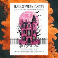 Pink Haunted Mansion Halloween Costume Party Invit