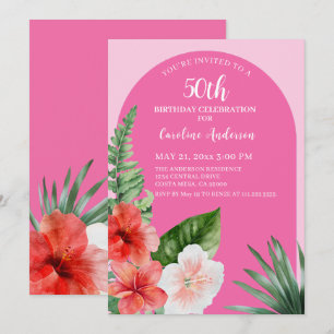Pink Hawaiian 50th Birthday Invitation