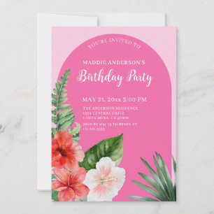 Pink Hawaiian Floral Birthday  Invitation