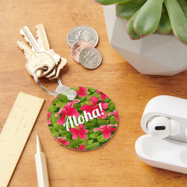 Pink Hawaiian Hibiscus Aloha! Key Ring (Desk)