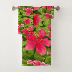 Pink Hawaiian Hibiscus Flower Pattern Towel