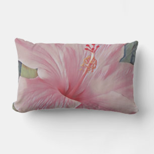 Pink Hawaiian Hibiscus Lumbar Throw Pillow