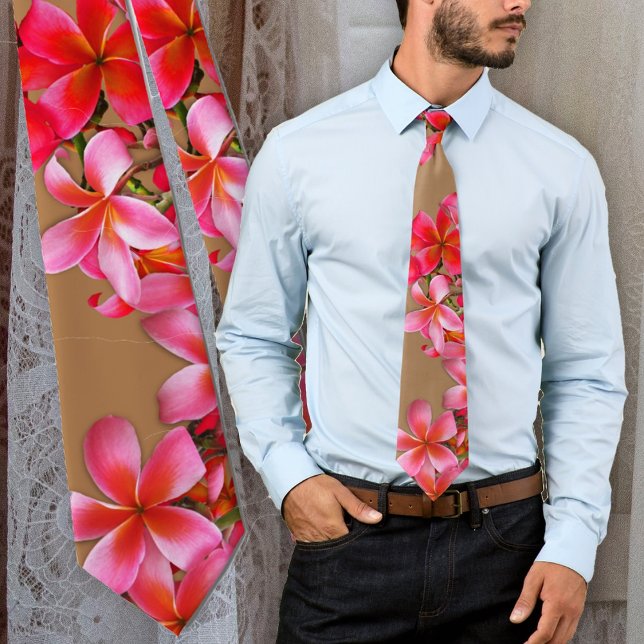 Pink Hawaiian Plumeria Tropical Flowers Sand Tie (Creator Uploaded)