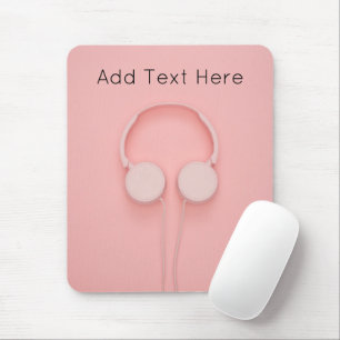 Pink Headphones with Wires Mouse Pad