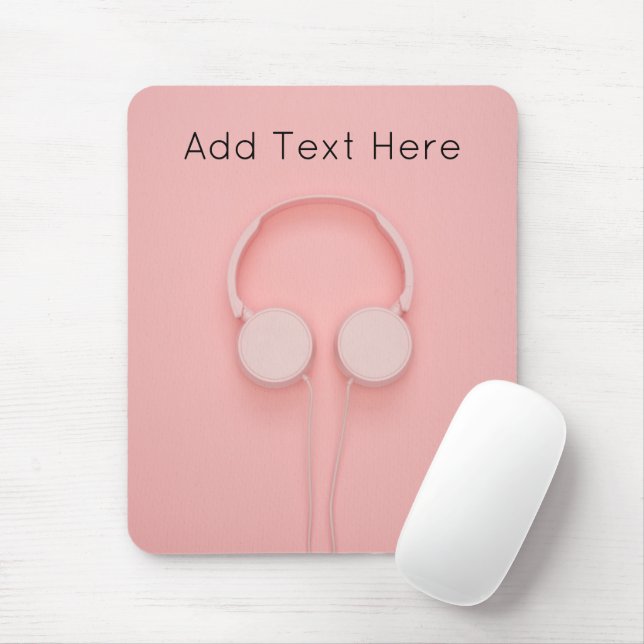 Pink Headphones with Wires Mouse Pad (With Mouse)