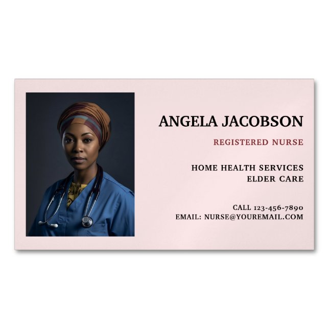 Pink Health Professional Nurse Photo Magnetic Business Card (Front)